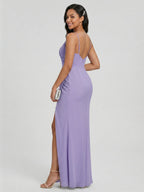 Simple Mauve Chiffon A-Line Sweetheart Backless with Ruffle Accents Ankle-Length Bridesmaid Dress - Curvevia