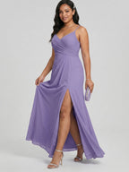 Simple Mauve Chiffon A-Line Sweetheart Backless with Ruffle Accents Ankle-Length Bridesmaid Dress - Curvevia