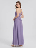 Mauve Chiffon A-Line One Shoulder Lace-up Floor-Length Bridesmaid Dress with Pleats - Curvevia