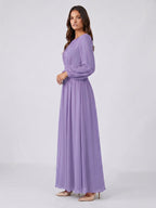 Mauve Chiffon A-Line Scoop Neck Criss-Cross Floor-Length Bridesmaid Dress with Pleats - Curvevia