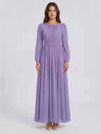 Mauve Chiffon A-Line Scoop Neck Criss-Cross Floor-Length Bridesmaid Dress with Pleats - Curvevia