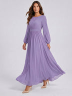 Mauve Chiffon A-Line Scoop Neck Criss-Cross Floor-Length Bridesmaid Dress with Pleats - Curvevia