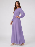 Mauve Chiffon A-Line Scoop Neck Criss-Cross Floor-Length Bridesmaid Dress with Pleats - Curvevia