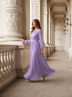 Mauve Chiffon A-Line Scoop Neck Criss-Cross Floor-Length Bridesmaid Dress with Pleats - Curvevia