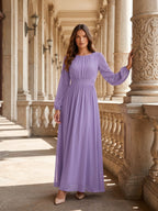 Mauve Chiffon A-Line Scoop Neck Criss-Cross Floor-Length Bridesmaid Dress with Pleats - Curvevia