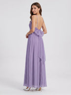 Mauve Chiffon A-Line V-Neck Backless Floor-Length Bridesmaid Dress with Pleats - Curvevia