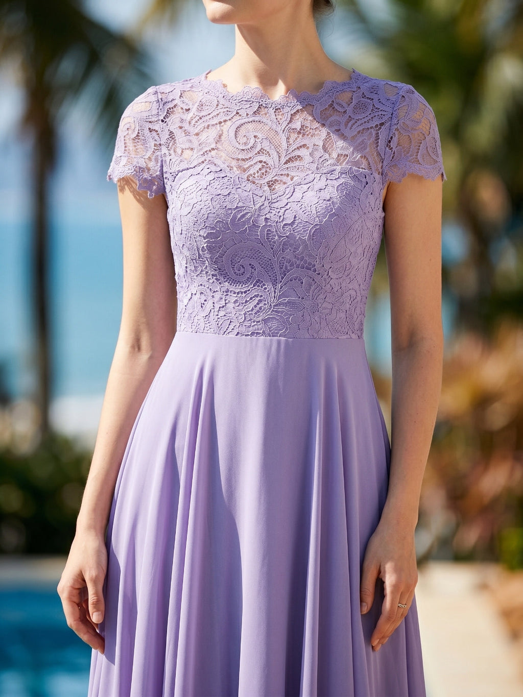 Mauve Lace A-Line Scoop Neck Back Zip Floor-Length Bridesmaid Dress with Pockets - Curvevia