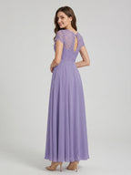 Mauve Lace A-Line Scoop Neck Back Zip Floor-Length Bridesmaid Dress with Pockets - Curvevia