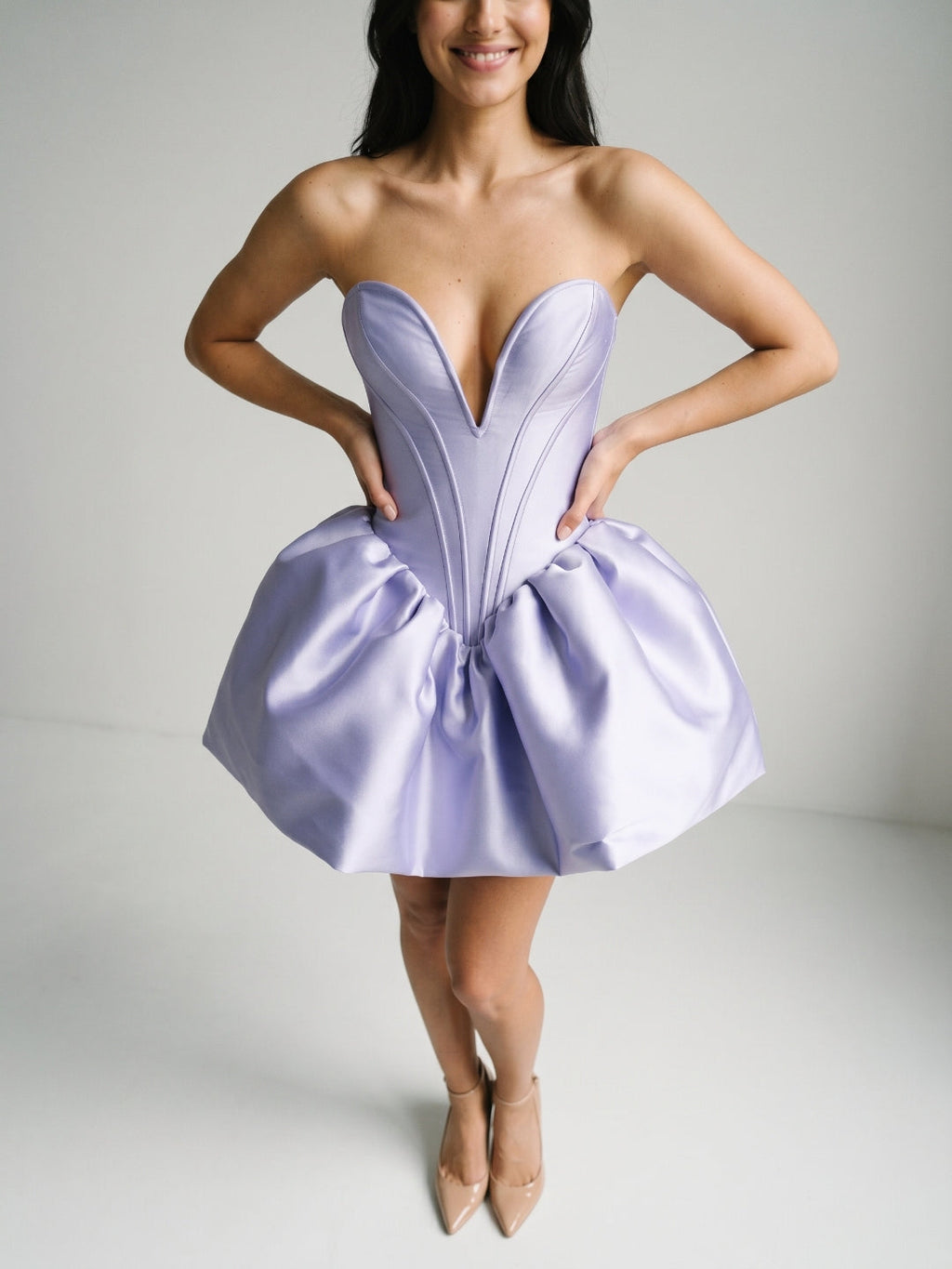 Mauve Satin A-Line Sweetheart Backless Short Homecoming Dress with Pleating - Curvevia