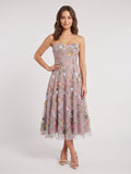 Mauve Floral Tulle A-Line Sweetheart Zipper Back Midi Dress - Curvevia