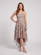 Mauve Embroidered Mesh A-Line Sweetheart Zipper Back High-Low Dress - Curvevia