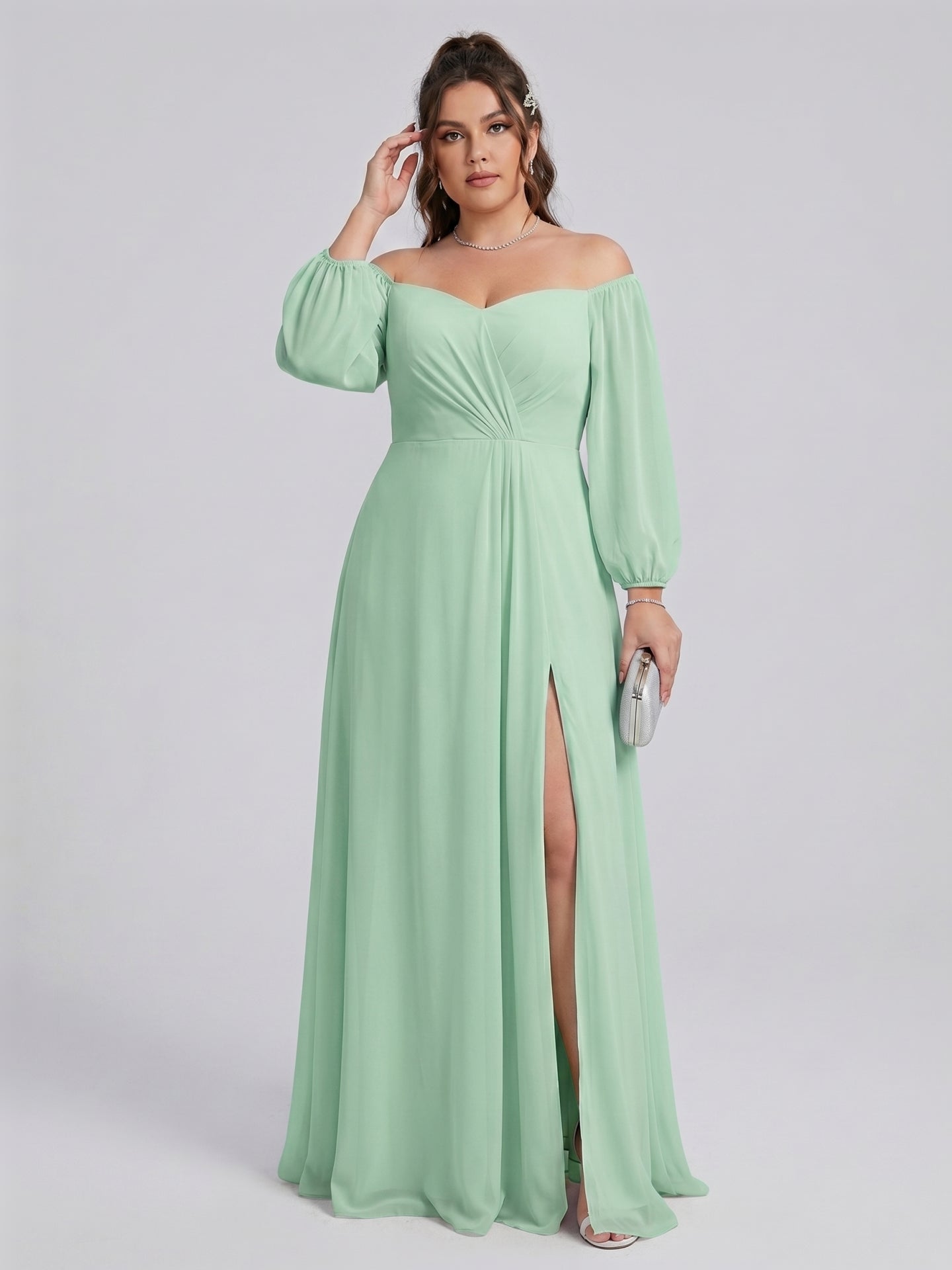 Modest Mint Green Chiffon A-Line Square Neck Back Zip Ankle-Length Bridesmaid Dress - Curvevia
