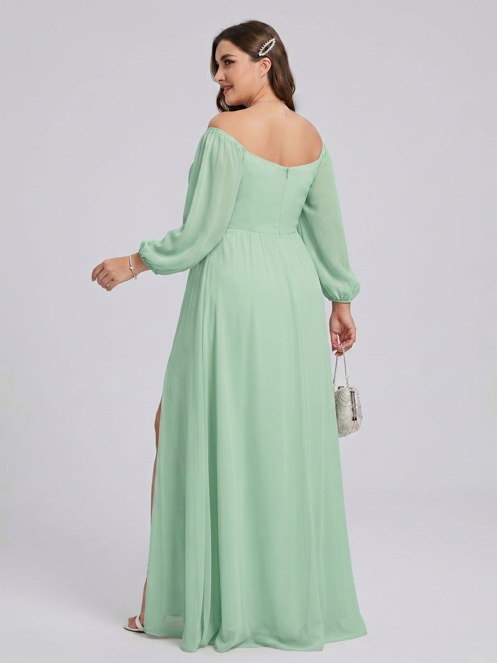 Modest Mint Green Chiffon A-Line Square Neck Back Zip Ankle-Length Bridesmaid Dress - Curvevia