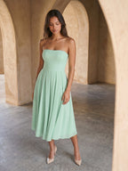 Mint Green Chiffon A-Line Straight Neck Backless Tea-Length Formal Dress with Pleating - Curvevia