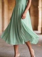 Mint Green Chiffon A-Line Straight Neck Backless Tea-Length Formal Dress with Pleating - Curvevia