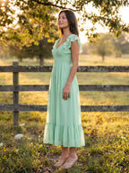 Mint Green Chiffon A-Line V-Neck V-Back Ankle-Length Bridesmaid Dress with Ruffles - Curvevia