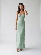 Mint Green Chiffon Column V-Neck Criss-Cross Straps Floor-Length Formal Dress with Beading - Curvevia