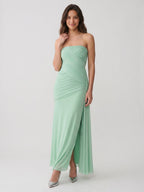 Mint Green Chiffon Sheath Straight Neck Corset Back Floor-Length Formal Dress with Pleating - Curvevia