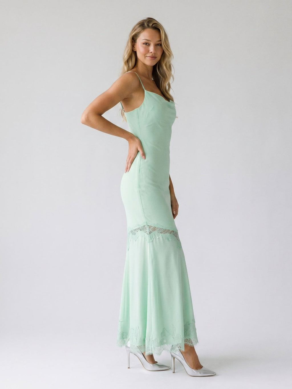 Mint Green Lace Mermaid Sweetheart Side Zip Ankle-Length Evening Dress - Curvevia