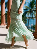 Mint Green Lace Mermaid Sweetheart Side Zip Ankle-Length Evening Dress - Curvevia