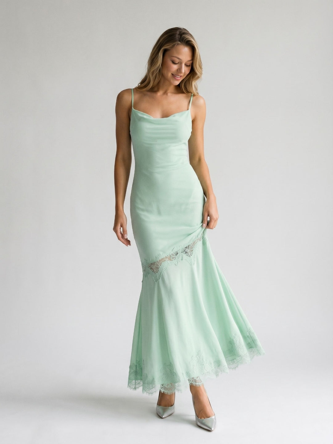 Mint Green Lace Mermaid Sweetheart Side Zip Ankle-Length Evening Dress - Curvevia