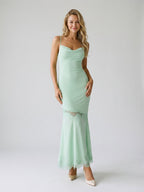 Mint Green Lace Mermaid Sweetheart Side Zip Ankle-Length Evening Dress - Curvevia