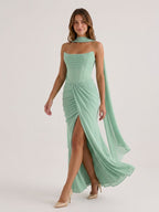 Mint Green Stretch Knit Sheath Straight Neck Back Zip Ankle Birthday Dress - Curvevia