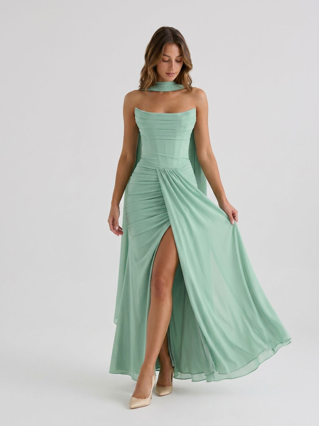 Mint Green Stretch Knit Sheath Straight Neck Back Zip Ankle Birthday Dress - Curvevia