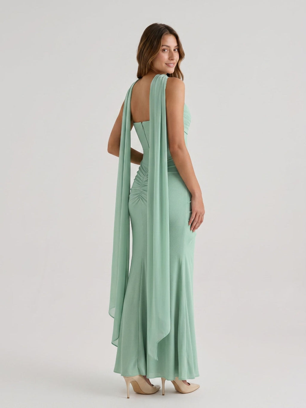 Mint Green Stretch Knit Sheath Straight Neck Back Zip Ankle Birthday Dress - Curvevia