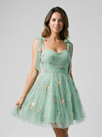 Mint Green Tulle A-Line Sweetheart Back Zip Short Homecoming Dress with Floral Appliques - Curvevia