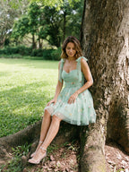 Mint Green Tulle A-Line Sweetheart Back Zip Short Homecoming Dress with Floral Appliques - Curvevia