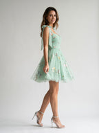 Mint Green Tulle A-Line Sweetheart Back Zip Short Homecoming Dress with Floral Appliques - Curvevia