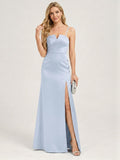 Elegant Mist Satin A-Line Straight Neck Back Zip Ankle-Length Bridesmaid Dress - Curvevia