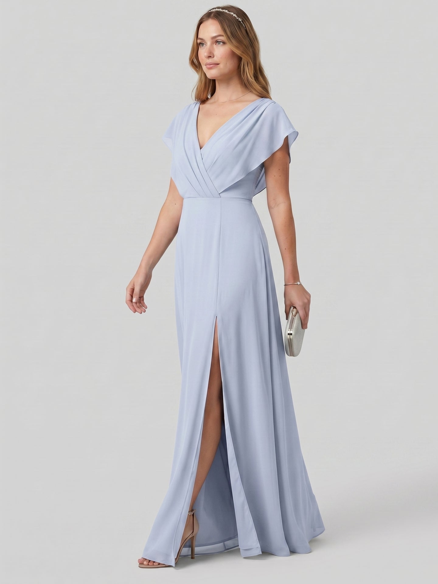Graceful Mist Chiffon A-Line V-Neck Backless Ankle-Length Bridesmaid Dress - Curvevia