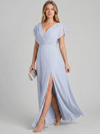 Graceful Mist Chiffon A-Line V-Neck Backless Ankle-Length Bridesmaid Dress - Curvevia
