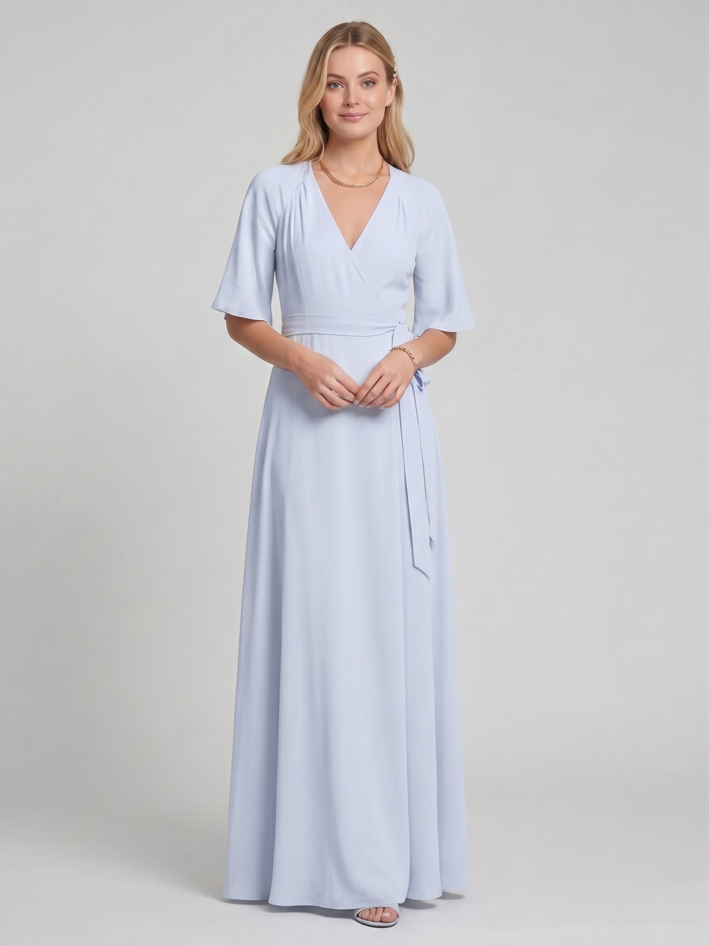 Simple Mist Chiffon A-Line V-Neck Back Zip Ankle-Length Bridesmaid Dress - Curvevia