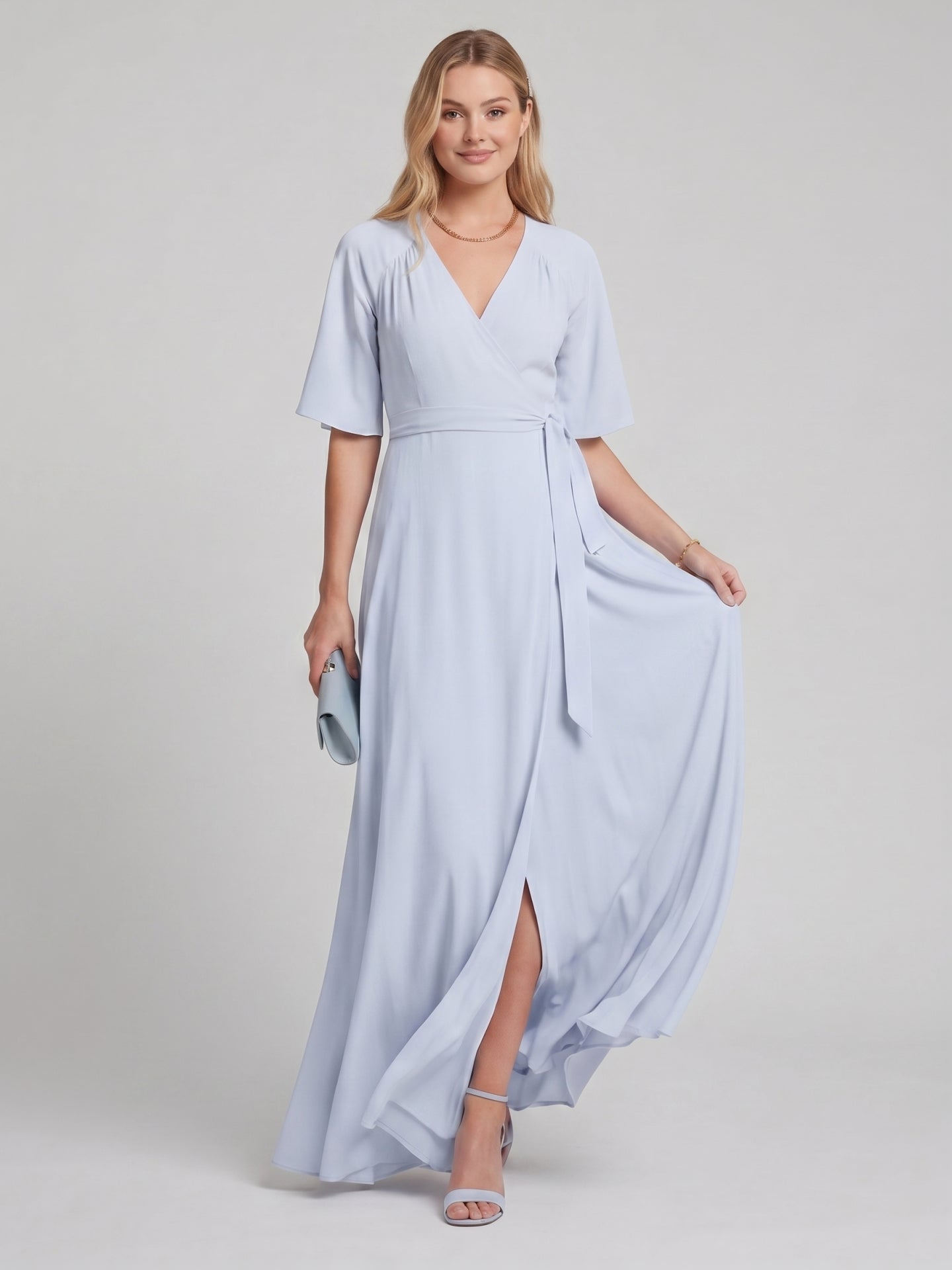 Simple Mist Chiffon A-Line V-Neck Back Zip Ankle-Length Bridesmaid Dress - Curvevia
