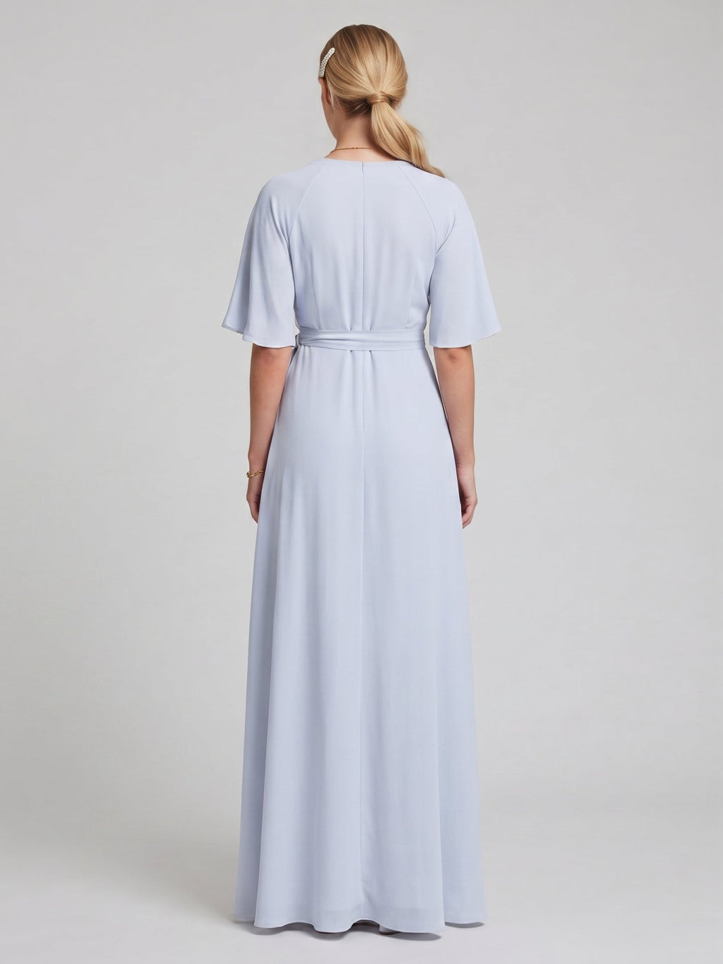 Simple Mist Chiffon A-Line V-Neck Back Zip Ankle-Length Bridesmaid Dress - Curvevia