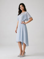 Mist Chiffon A-Line Scoop Neck Asymmetrical Dress with Beading - Curvevia