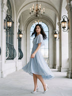Mist Chiffon A-Line Scoop Neck Asymmetrical Dress with Beading - Curvevia