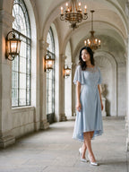 Mist Chiffon A-Line Scoop Neck Asymmetrical Dress with Beading - Curvevia