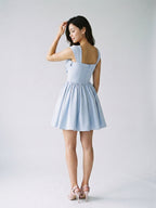 Mist Matte Satin A-Line Square Neck Lace-Up Back Short Homecoming Dress with Pleating - Curvevia