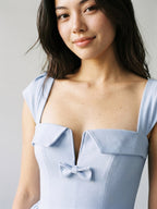 Mist Matte Satin A-Line Square Neck Lace-Up Back Short Homecoming Dress with Pleating - Curvevia