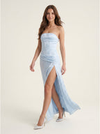 Mist Matte Satin Sheath Off-the-Shoulder Backless Asymmetrical Evening Dress - Curvevia