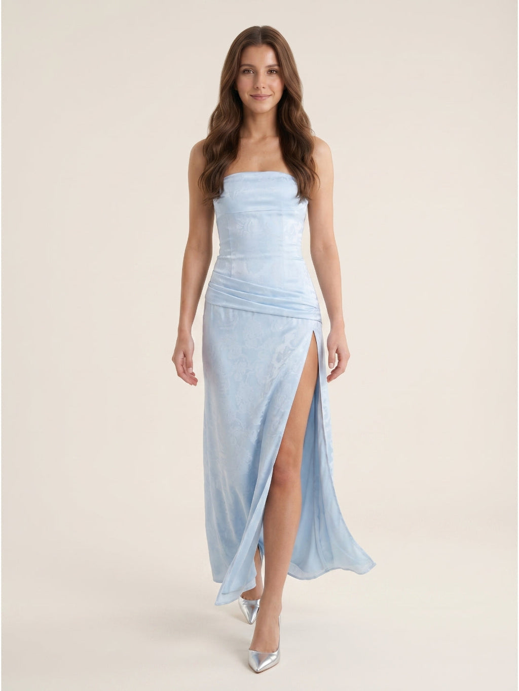 Mist Matte Satin Sheath Off-the-Shoulder Backless Asymmetrical Evening Dress - Curvevia