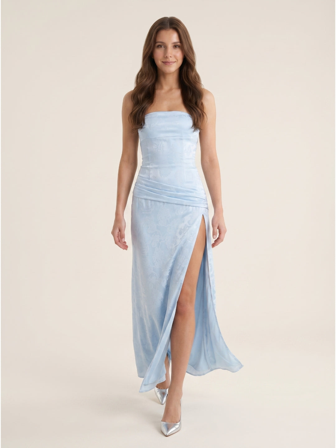 Mist Matte Satin Sheath Off-the-Shoulder Backless Asymmetrical Evening Dress - Curvevia