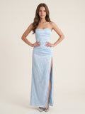 Mist Matte Satin Sheath Off-the-Shoulder Backless Asymmetrical Evening Dress - Curvevia