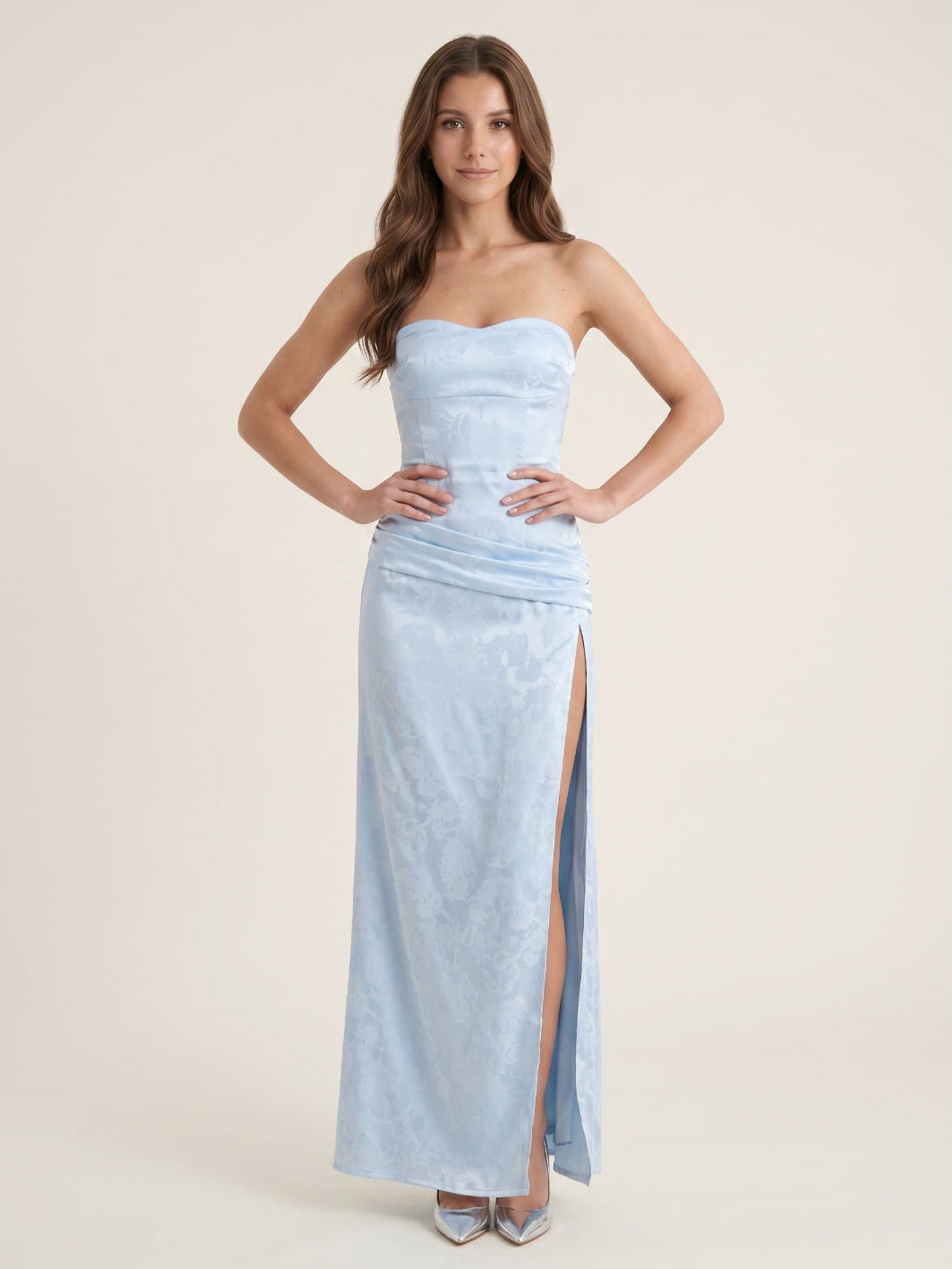 Mist Matte Satin Sheath Off-the-Shoulder Backless Asymmetrical Evening Dress - Curvevia