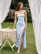 Mist Matte Satin Sheath Off-the-Shoulder Backless Asymmetrical Evening Dress - Curvevia