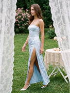 Mist Matte Satin Sheath Off-the-Shoulder Backless Asymmetrical Evening Dress - Curvevia